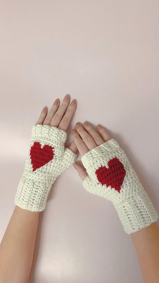 Handmade Fingerless gloves with heart
