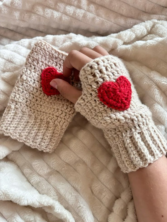 Handmade Fingerless gloves with heart